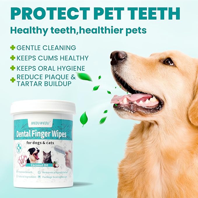 Dental Care Finger Wipes 120 Counts,Teeth Cleaning Finger Wipes for Dogs & Cats,Reduces Plaque & Supports Oral Freshness, Small Animal Stain Removers, Coconut Scent