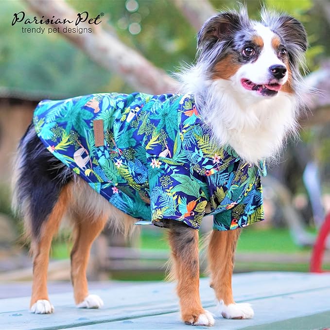 Parisian Pet Unisex Amazonia Shirt - Leafy Beach Outfit for Dogs - Cotton Summer Clothes - Stylish Hook and Loop Closure Costume - Machine Washable Shirts for Small Dogs - XS