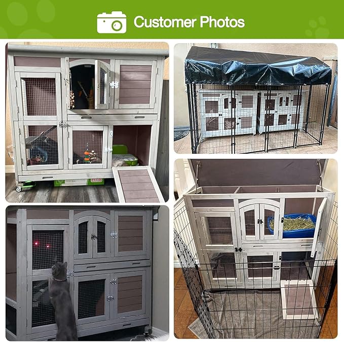 GUTINNEEN Rabbit Hutch Indoor Outdoor Bunny House Guinea Pig Cage on Wheel with Plastic Tray 47inch (Brown)