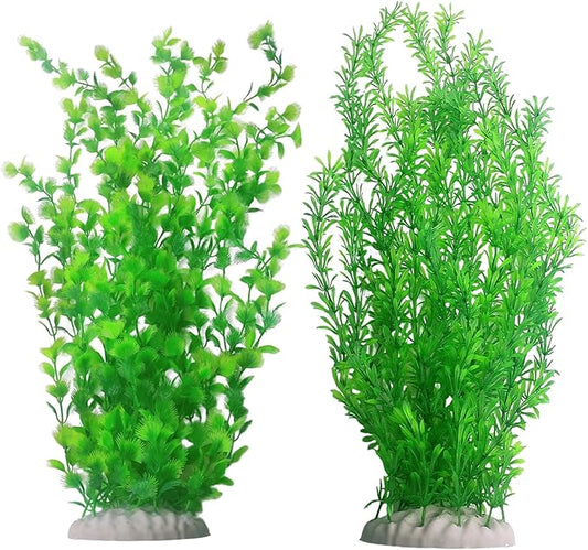 kathson 2PCS Extra Large Artificial Aquarium Plants,23 Inches Tall Fish Tank Decorations Plant Plastic Seaweed Decor Bendable Underwater Fish Tank Accessories Large Plants (Green)