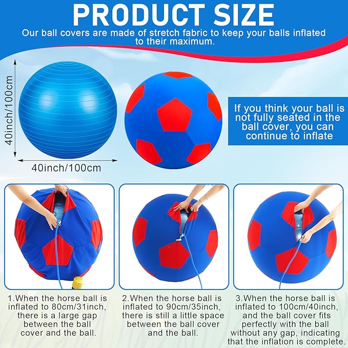 40inch Giant Herding Ball with Ball Cover Anti Burst Please Watch VCR for How to Inflation Horse Toys for Horses Stall Entertainment Play, Pump Included(Blue,Stylish)