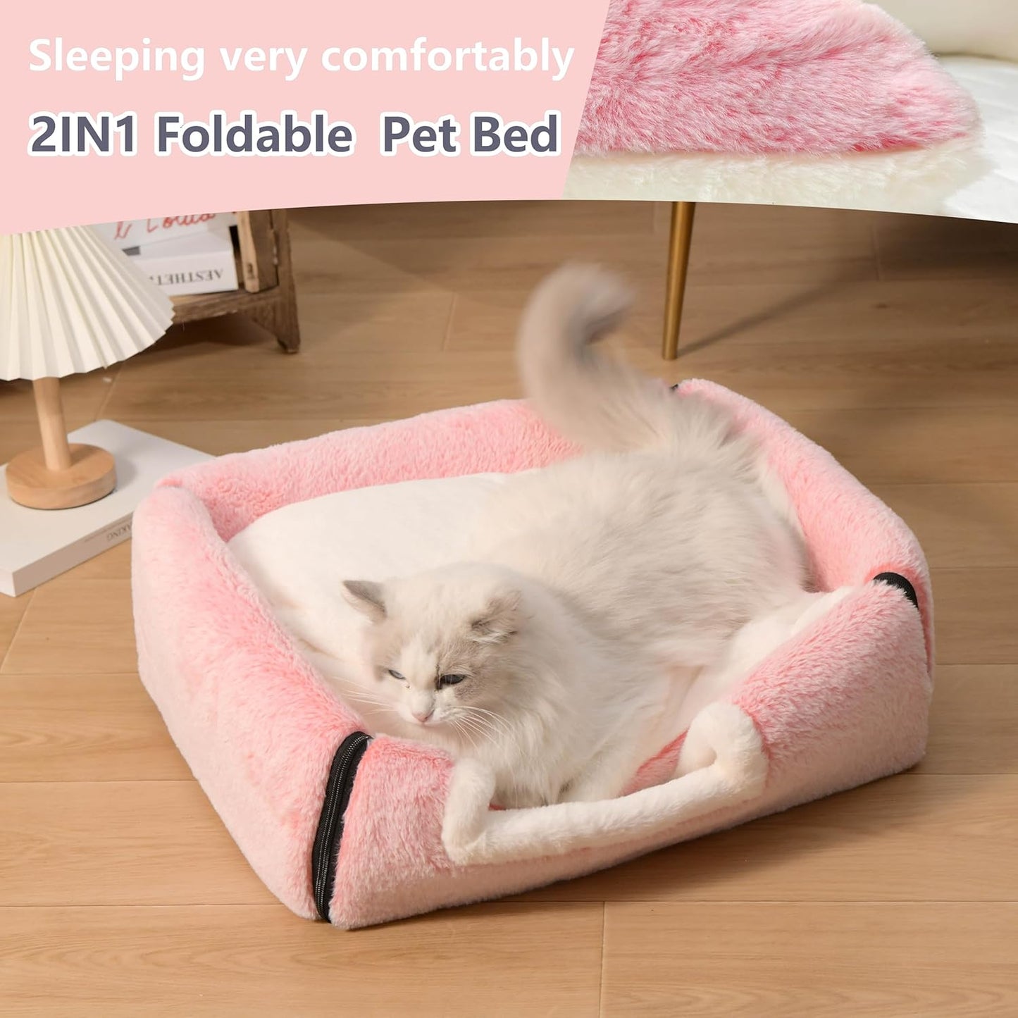 cat Bed cave-cat beds for Indoor Cats,Soft and Comfortable,Cute cat House,with Removable Washable Cushioned Pillow,Enclosed cat Bed,Kitty pet hut、Hideaway,Small Dog Tent, (Gray/Pink)