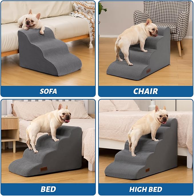 3-Step Dog Ramp and Stairs for Sofa and Chair - Non-Slip Sturdy Pet Steps for Small Dogs and Cats,15.7" H,Grey