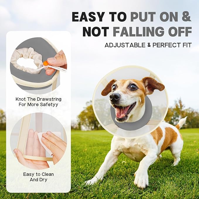 Soft Dog Cone Collar to Stop Licking-Adjustable Comfortable Mesh Recovery Collar After Surgery for Small or Miniature Dogs, Alternative to Plastic Elizabethan Collars for Neuter Incision Care (Grey,M)
