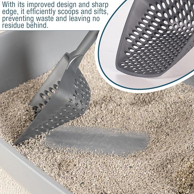 Set of 1 Cat Litter Scoop with Small Holes, Deep Sifting Shovel for Fine Litter, Reptile Terrarium Sand & Rabbit Pooper Lifter, Hanging Handle Poop Scooper (Gray, Set of 1)