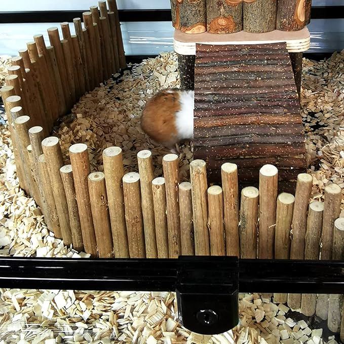Ejoyous Hamster Wooden Bridge, Wood Ladder Hamster Fence Hideout Cage Bedding Climbing Toys for Syrian Hamsters Gerbil Small Animals (50CM Fence)