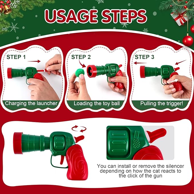 Cat Toy Set (2+60) - Pom Pom Balls & Launchers, Interactive Enrichment Toys