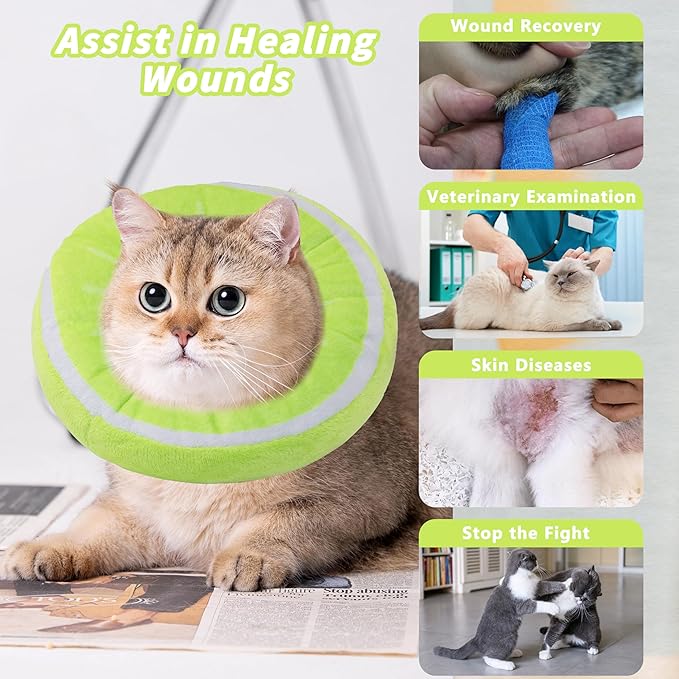 Soft Cat Cone Collar, Cute Cat Recovery Collar Suitable for Small, Medium, Large Cats,Elizabethan Neck Collar for Cats After Surgery (Kiwifruit, Medium)