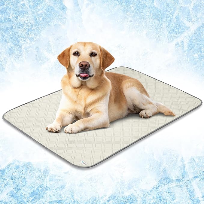 PetAmi Waterproof Cooling Mat for Dog, Premium Pet Cooling Blanket for Bed Crate, Anti Slip Indoor Dog Cool Pad for Sleeping, Q-MAX Large Sofa Couch Cover Mat for Cat, Beige, 40x60