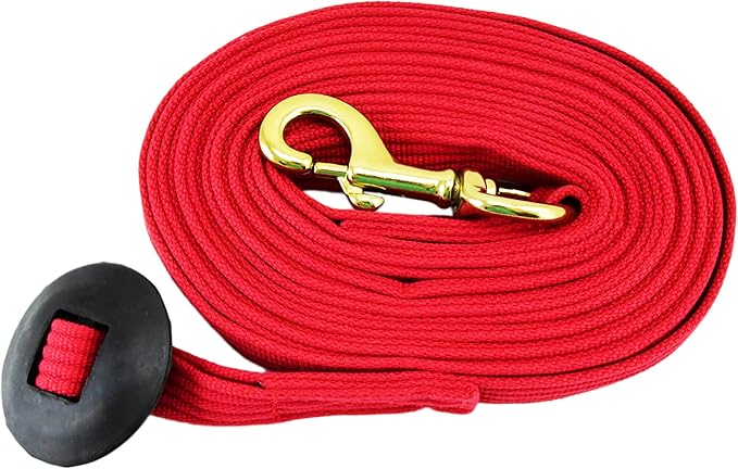 Southwestern Equine Lunge Line for Horses Cotton Horse Lunge Line with Bolt Snap & Rubber Stop (Red, 24')