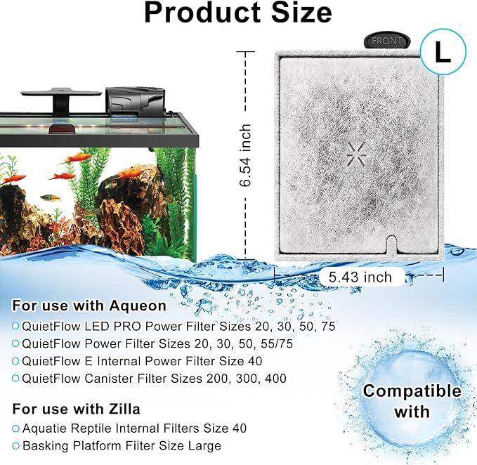 8 Pack Large Filter Cartridges Compatible with Aqueon QuietFlow Filter LED PRO Size 20,30,50,75/Power Filter Size 20,30,50,55/75, E Internal Size 40 Canister Filter