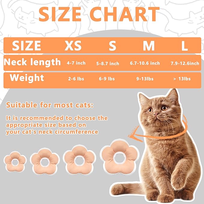Cat Cone Collar Soft, Waterproof Cats Cones to Stop Licking After Surgery, Adjustable Soft Elizabeth Cats Collars for Wound Healing, Flower Shape Cat Recovery Collar (Pastel Orange, Medium)