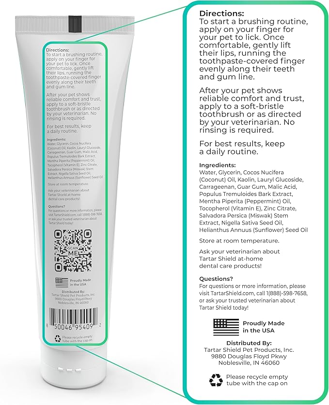 Tartar Shield Pro Care – Natural Enzymatic Pet Toothpaste – Protects Against Plaque & Tartar – Freshens Breath & Gently Removes Stains – for Dogs & Cats – Coconut Flavor, 3 Oz.
