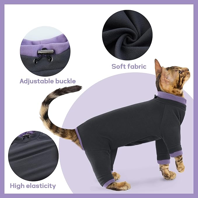 PUMYPOREITY Sticky Hair Cat Clothes, Prevent Hair Loss Cat Pajamas, Soft Cat Sweaters for Cats Only, Cat Hair Sticky Onesie, Cat Recovery Suit After Surgery, Black, L