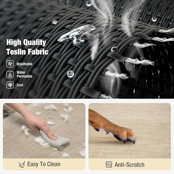 Veehoo Cooling Elevated Dog Bed, Guardrail Raised Pet Cot, Indoor & Outdoor XXL Pet Bed with Washable & Breathable Teslin Mesh, Non-Slip Feet, Dog Couch Bed, 62.5" x 37", Beige Coffee