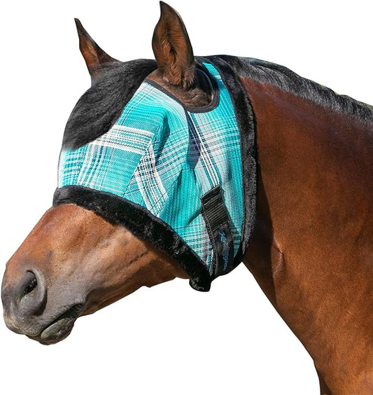Kensington Fly Mask with Fleece Trim for Horses — Protects Face and Eyes from Flies and Sun Rays While Allowing Full Visibility — Breathable and Non Heat Transferring, Large, Atlantis
