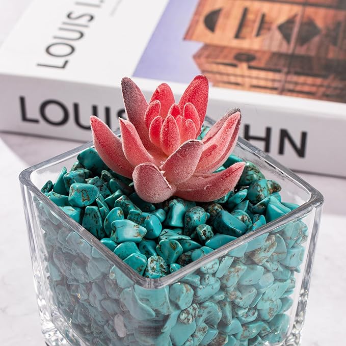 0.5 Lb/230g Blue Howlite Turquoise Crushed Stone Crystal Chips Bulk, Aquarium Gravel Rocks Polished Tumbled Stones Marble for Vases Filler, Garden and Fish Tank Decoration - 7-9mm