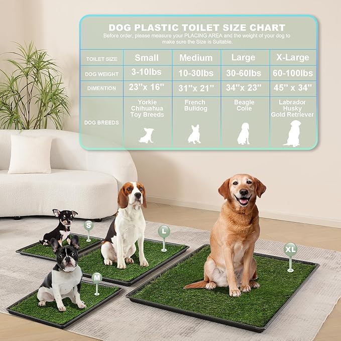 HQ4us Dog Grass Pad with Tray Extra Large 45”×34” Dog Litter Box Toilet with 2×Artificial Grass for Dogs with Hemmed Edge, Pee Pads for Dogs, Realistic, Less Stink, Potty for Balcony