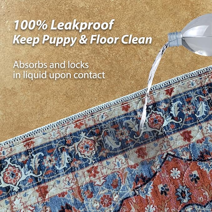 nunubaby Washable Pee Pads for Dogs, Stylish, Non-Slip and Leak-Proof Pee Pads. Reusable Potty Pads for Dogs for Crates and Floors.(Red/Multi, 31" x36")