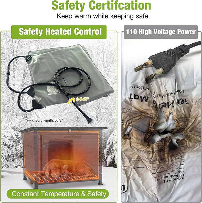 GUTINNEEN Heated Dog House Outdoor 35.5" Large Dog Kennel with Metal Frame Insulated Dog Crate Cage for Large Dogs Outside with Heater and Insulated Liner, Brown