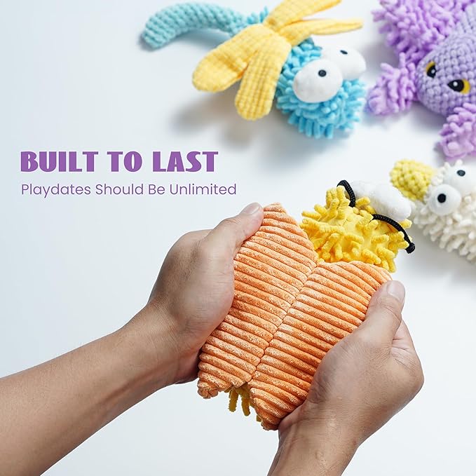 Nocciola Plush Squeaky Dog Toys, Cute Durable Stuffed Crinkle Puppy Pet Chew Toys for Large Medium Small Dogs - Spider