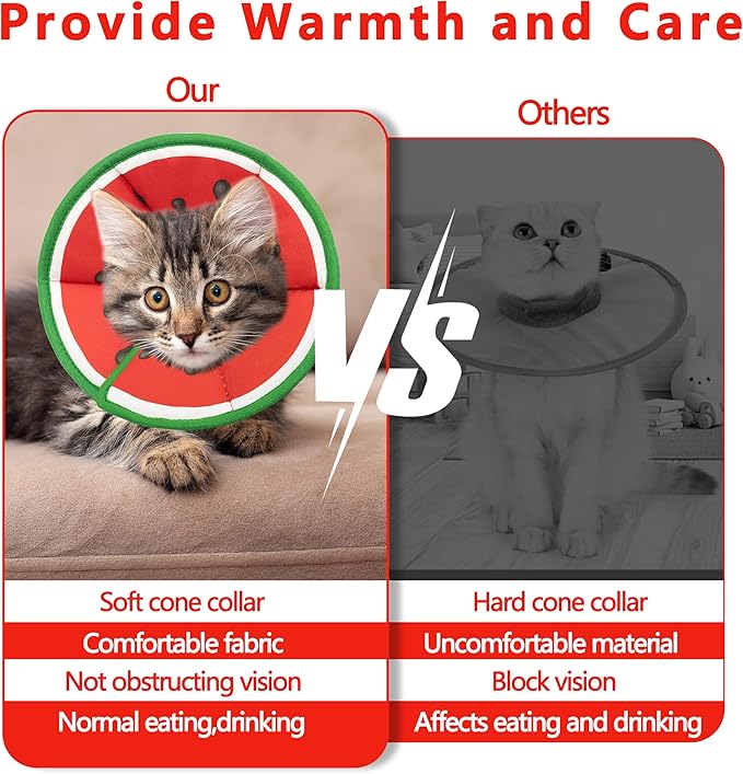 Soft Adjustable Cat Cone Collar, Comfortable Recovery Collar for Cats After Surgery (Watermelon, Small)
