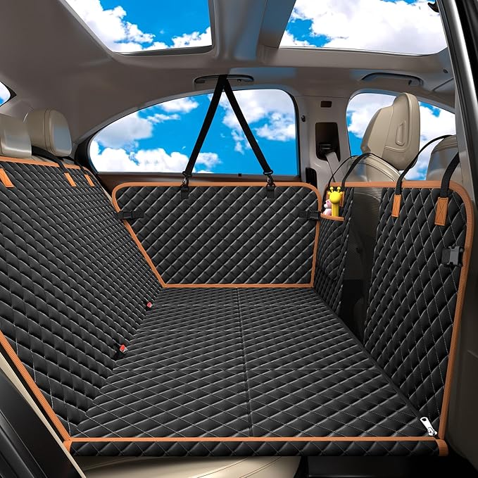 Dog Car Seat Cover for Back Seat, Dog Car Bed Cover with Hard Bottom, Backseat Extender Hammock for Mid-Sized Truck/SUV 8 Panels - Black
