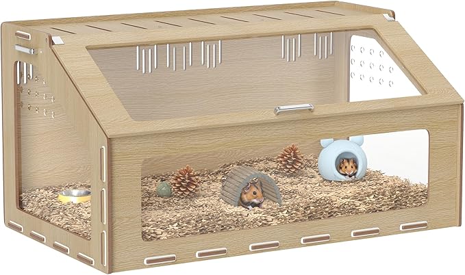 PawHut Hamster Cage with Acrylic Window & Openable Top, 39 inch Rat Cage with Air Vents for Dwarf Hamster, Guinea Pig, Rat, Gerbil, Oak