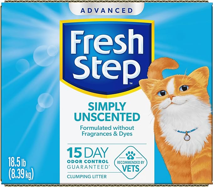 Fresh Step Advanced Simply Unscented Clumping Litter, Fresh Step Unscented Cat Litter Fights Odor on Contact, 18.5 lb. Box