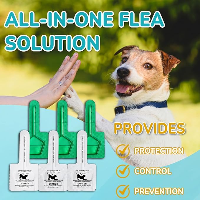 Flea and Tick Prevention for Dogs, 6-Month Supply Dog Flea and Tick Treatment Drops, Topical Fast-Acting Dog Treatment for Medium Dogs Up to 23 to 44 lbs