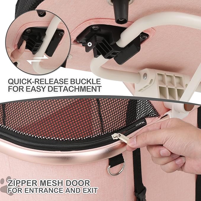 MoNiBloom 3 in 1 Pet Stroller with Adjustable Handle, Jogging Stroller w/Detachable Carrier & Lightweight Aluminum Frame for Dogs Cats, Soft Pink