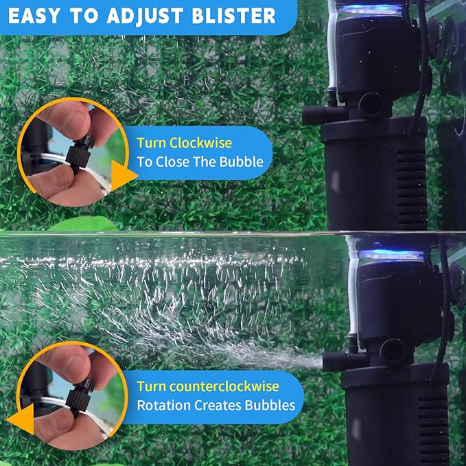 158GPH Small Aquarium Filter, UV Sterilizer for Aquarium for 10-45 Gallon Tank, Internal Pump for Turtle Betta Fish Tank Filter Silent 4-in-1 Green Killing Machine with Fish Tank Filters Deodorization