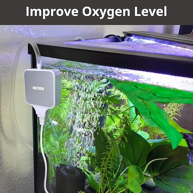 NICREW Nano Silent Aquarium Air Pump White, Aquarium Aerator with Accessories for Up to 10 Gallon Fish Tank, Super Quiet, 0.3 L/min, 1.5 Watts