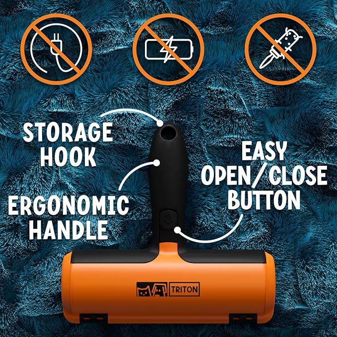 Triton Pet Hair Removal Tool w/Trapping Compartment - Easy to Use Pet Hair Roller, Hair Remover Tool - Cat and Dog Hair Remover - Pet Hair Remover for Furniture, Couch, Bedding, Clothes, Car