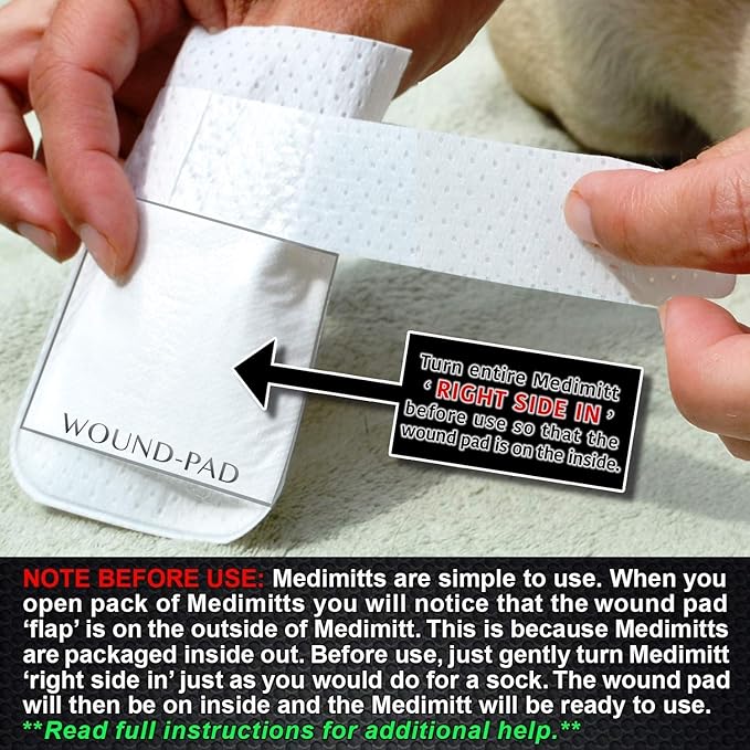 Medimitt Paw Bandages for Dogs, Cats and Pets – Stretchy Medical Booties, First Aid for Paws – Non Slip, Non Adhesive, Breathable, Disposable, Washable, Adjustable Strap, Value Pack (Large 20-Pack)