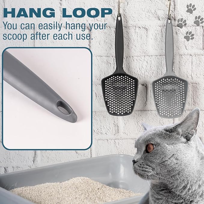 Set of 1 Cat Litter Scoop with Small Holes, Deep Sifting Shovel for Fine Litter, Reptile Terrarium Sand & Rabbit Pooper Lifter, Hanging Handle Poop Scooper (Gray, Set of 1)