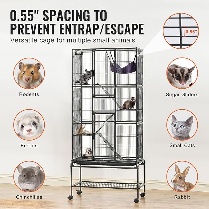 VEVOR 69" Rolling Metal Ferret Cage, Large 4-Tier Critter Nation Cage, Small Animal Cage with Ramps & Tray, Easy to Set up for Pet Mice, Hamster, Guinea Pig, Chinchilla, Squirrel, Hedgehogs, Bunny