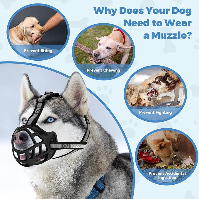 Dog Muzzle for Large Dogs, Breathable Basket Muzzles for Small, Medium and X-Large Aggressive Dog, Allows Panting Drinking, Suitable for Grooming Trimming Training (5, Blacks)