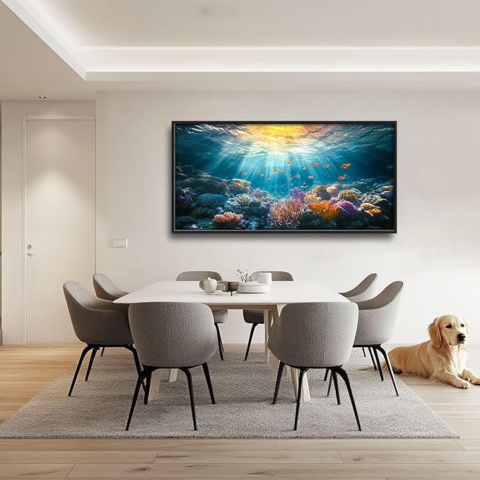 Quorin Ocean Large Wall Art Undersea Pictures Sea Nautical Wall Decor Coral Reef Fish Canvas Print Painting Artwork for Bathroom Living Room Bedroom 60L x 30W