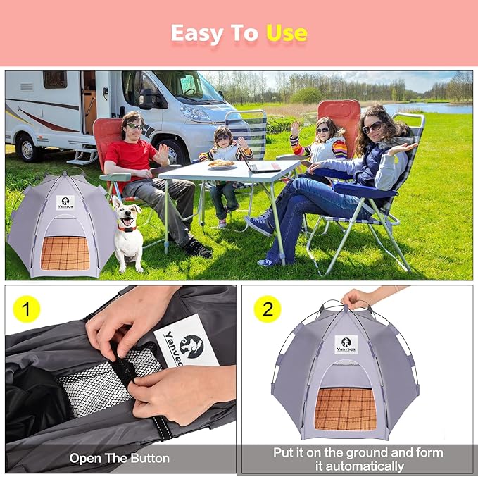 Yanvega Cat Tent Cat Beds for Indoor Cats Pet Supplies, 23.6" × 23.6" × 16.8" Cat Pop Up Tent Collapsible Cat House Cat Cave Outdoor, No Assemble Required High Elastic Frame with Ground Nail （Gray）