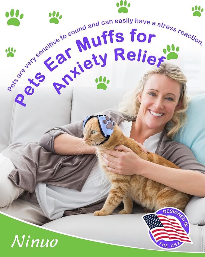 Calming Earmuffs for Cats and Small Dogs - for Anxiety Relief - Noise Canceling for Fireworks, Thunderstorms, Pet Grooming & Force Drying - Dog Ear Muffs Noise Protection (Blue, Small)