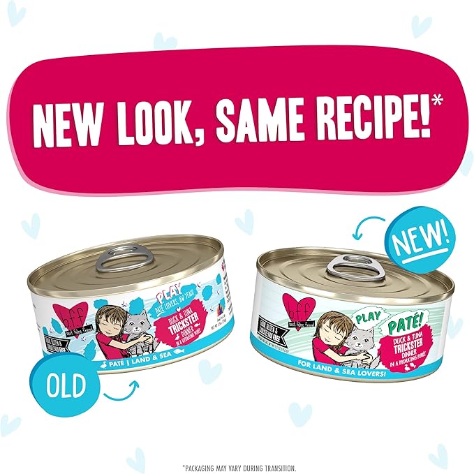 Weruva B.F.F. Play - Best Feline Friend Paté Lovers, Aw Yeah!, Duck & Tuna Trickster with Duck & Tuna, 5.5oz Can (Pack of 8)