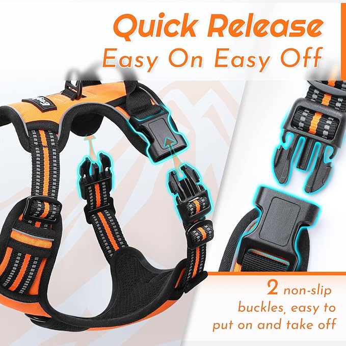 Eagloo Dog Harness for Large Dogs, No Pull Service Vest with Reflective Strips and Control Handle, Adjustable and Comfortable for Walking, No Choke Pet Harness with 2 Metal Rings, Orange, XL