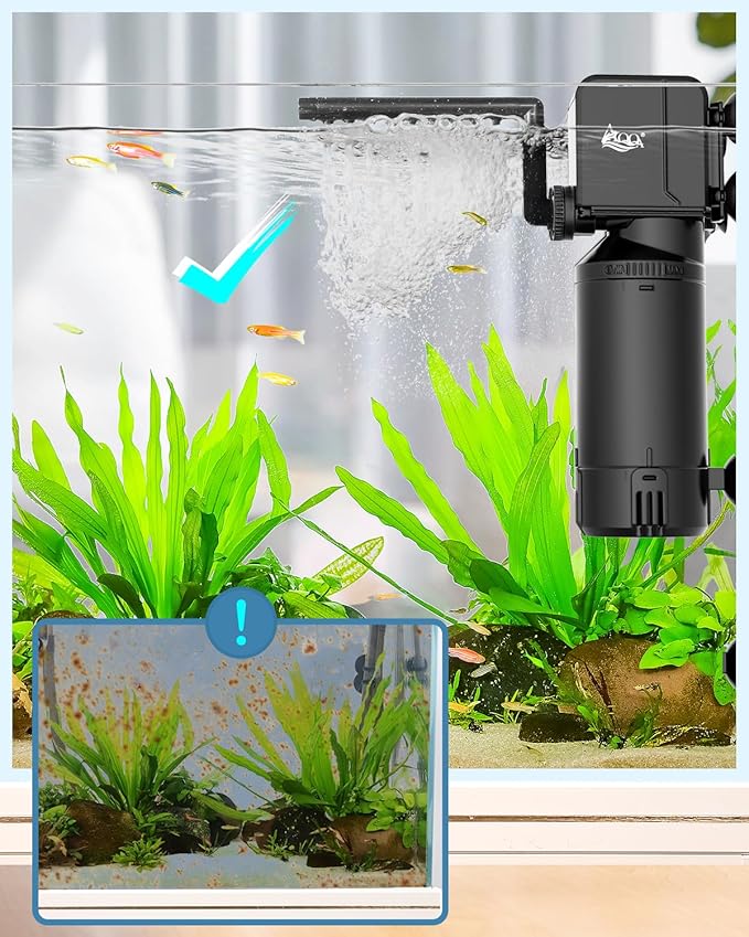 AQQA Dual-Use Aquarium Filter,Fish Tank Filter + Small Water Pump,Filtration,Wave-Making,Dissolved Oxygen,Water Circulation,Water Changes,Fountains Multifunctional Pump,Saltwater Freshwater (18W)