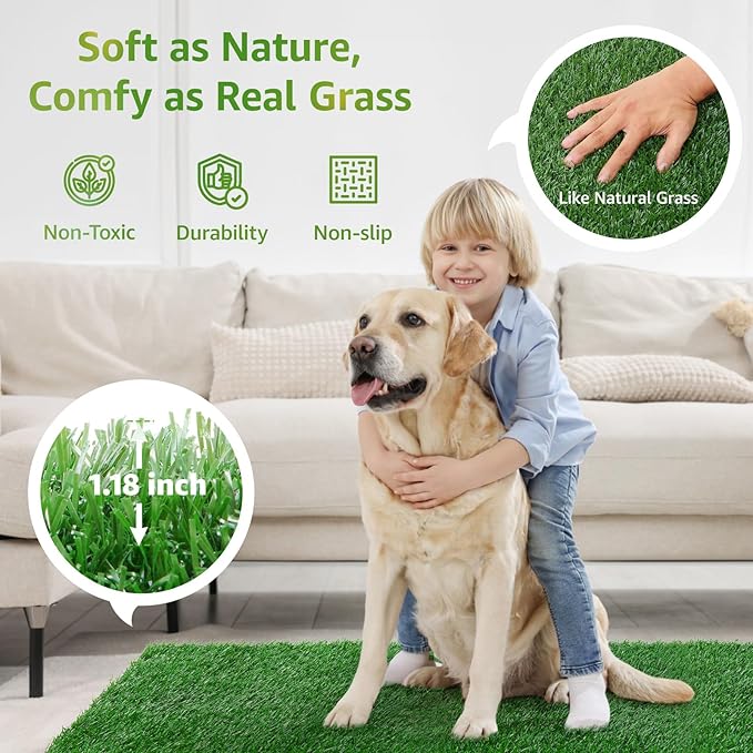 LOOBANI Dog Grass Pee Pads, Artificial Dog Grass Pads for Potty Tray, Fake Grass for Dogs to Pee On, Outdoor Indoor Pee Grass for Dog Potty (18*28 inch)