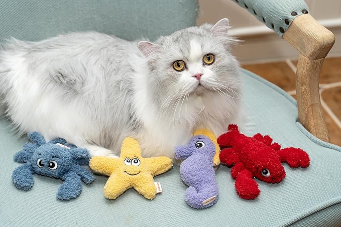 Interactive Catnip Cat Plush Toy, Ocean Theme, 5'', for All Breed Size Cats (Seahorse)