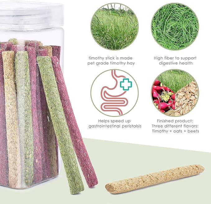 ERKOON Timothy Hay Sticks,Rabbit Chew Toys for Teeth Natural Molar Sticks Rabbits Treats for Bunnies, Chinchilla Guinea Pigs, Gerbil, Hamster (75 Pcs)