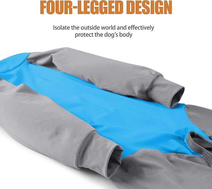Dog Recovery Suit, Abdominal Wound After Surgery Wear, Prevent Licking Wounds, E-Collar & Cone Alternatives, Long Sleeve Postoperative Shirts Dog Pajamas Prevent Shedding(Large, Blue)