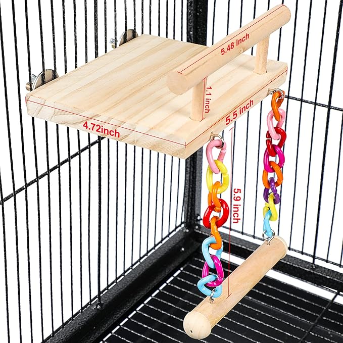 Bird Perches Cage Toys Parrot Wooden Platform Play Gyms Exercise Stands with Acrylic Wood Swing Ferris Wheel Chewing for Animals Green Cheeks, Baby Lovebird, Chinchilla, Hamster Budgie
