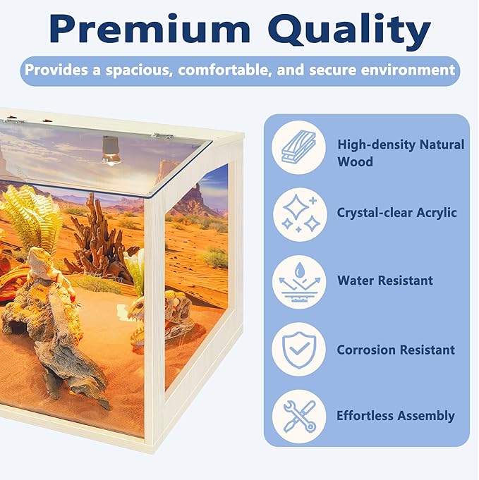 Bearded Dragon Tank, Reptile Enclosure, Snake Tank, Reptile Terrarium, Built-in Light Fixtures with Switch, (23 Gallon, 24" Long, Clear Acrylic Roof)